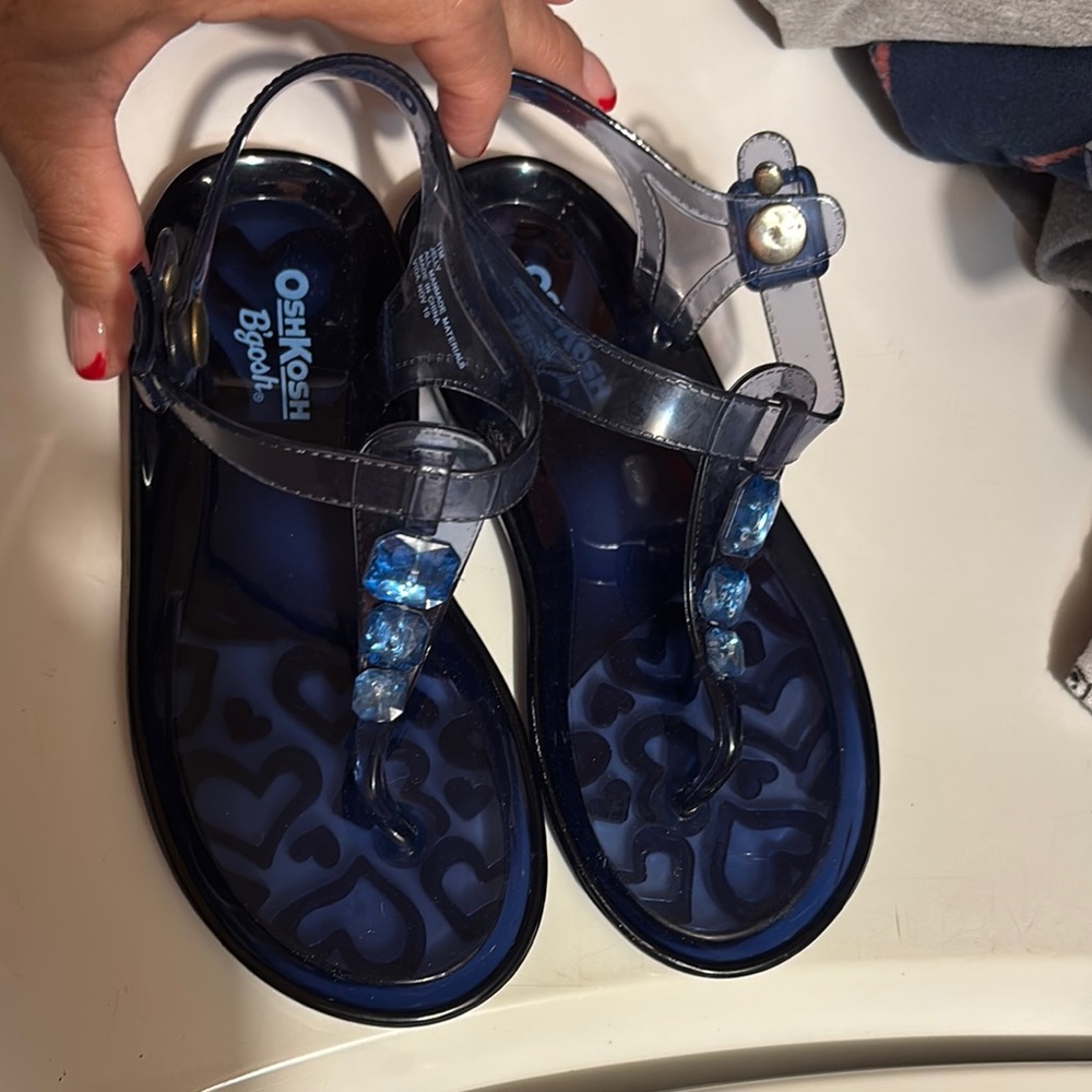 Navy Jelly Sandals with Gem Details
